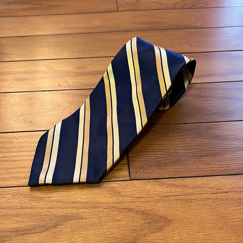 Covington Tie Mens Blue Gold Striped Silk